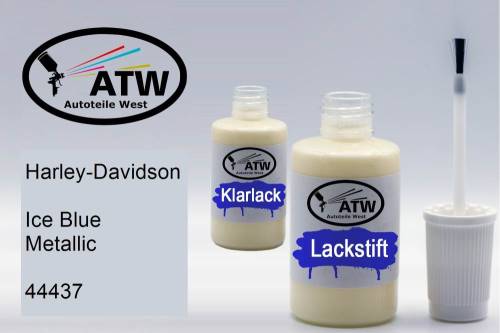 Harley-Davidson, Ice Blue Metallic, 44437: 20ml Lackstift + 20ml Klarlack - Set, von ATW Autoteile West.